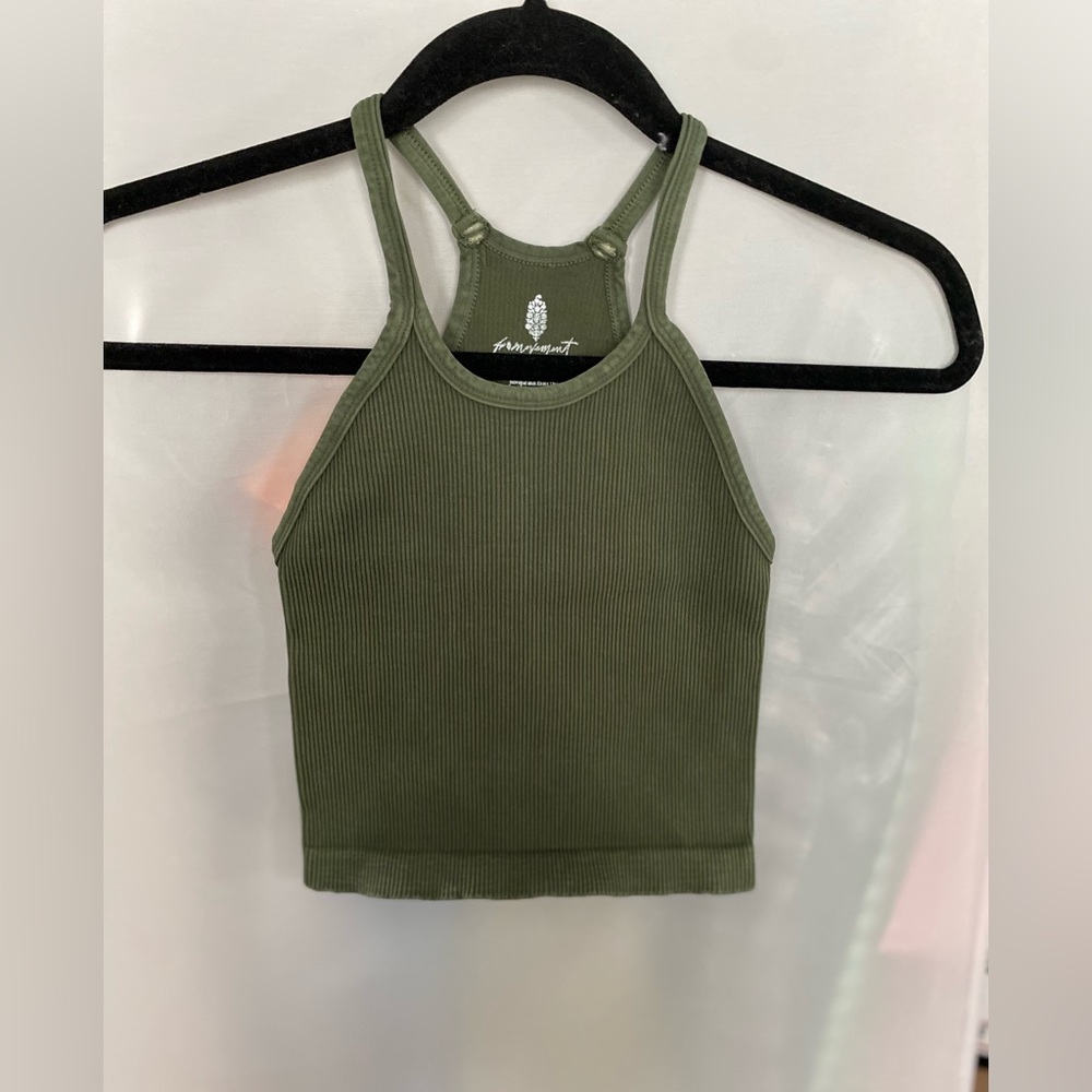 NWOT Free People Green Ribbed Happiness Runs Crop Top Size XS-S